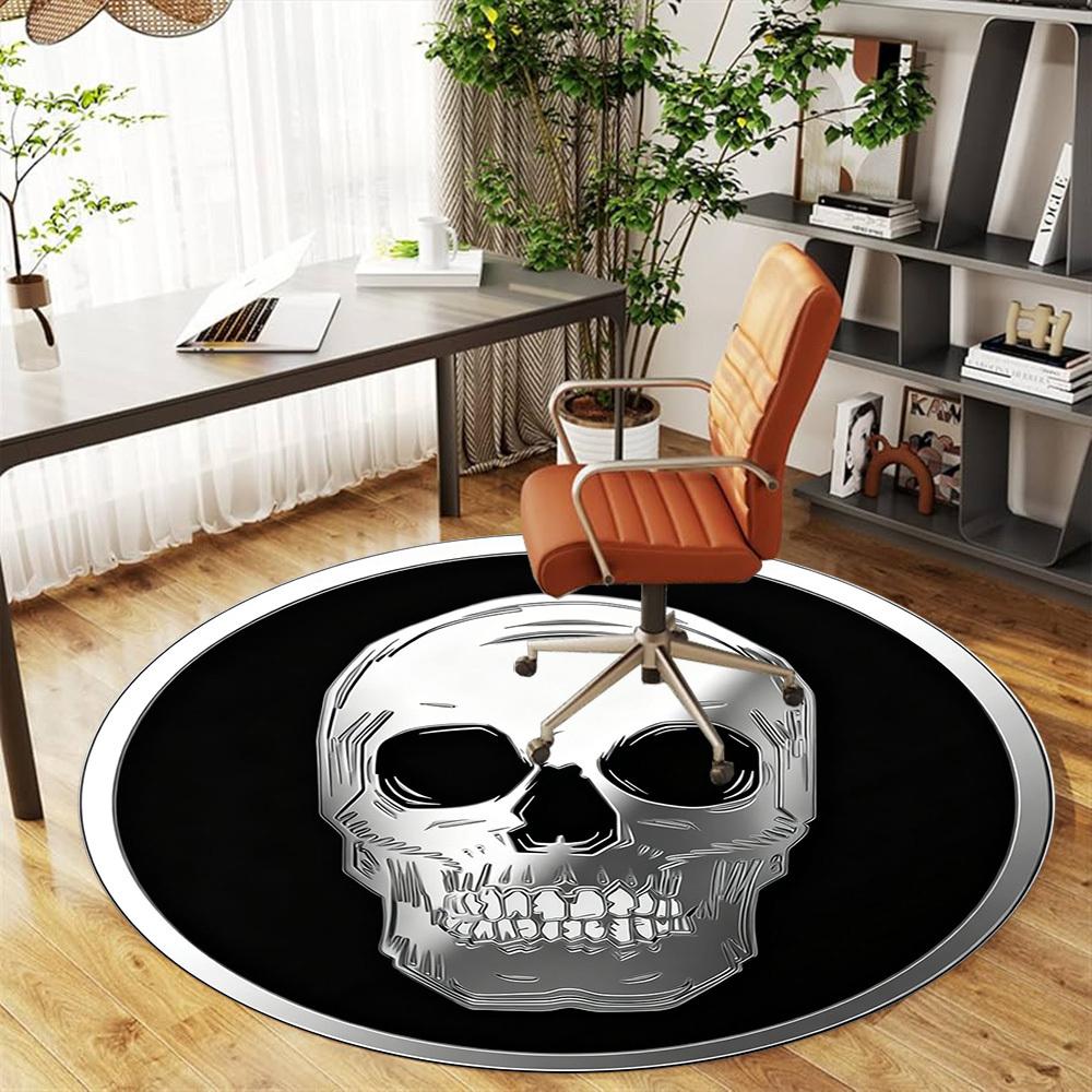1pc Skull Bone Round Chair mat office Area Rug - Non-Slip, Floor Mat for Office, Bedroom, Ideal home decor gift p0105047