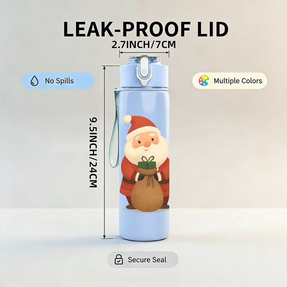 1PC Santa Claus Gift Sack Art 750ml Color Plastic Sports Water Bottle Leakproof Flip Straw Lid Suitable for Sports Office Home Use