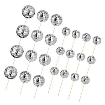 24pcs Discos Ball Cupcake Toppers Cake Decorations for Wedding Party Supplies A0KF
