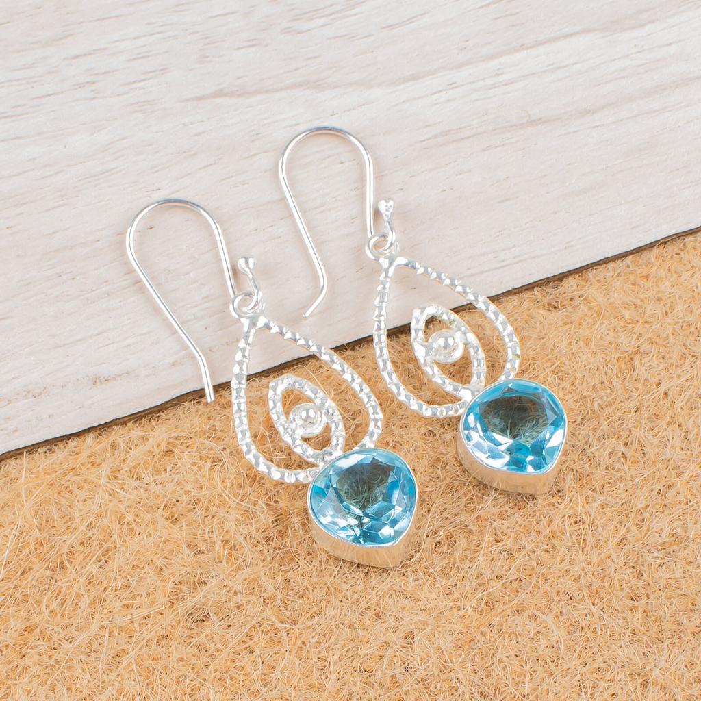 Sky Blue Topaz Gemstone 925 Sterling Silver Jewelry Drop/Dangle Earrings 2.00" EE-32-6