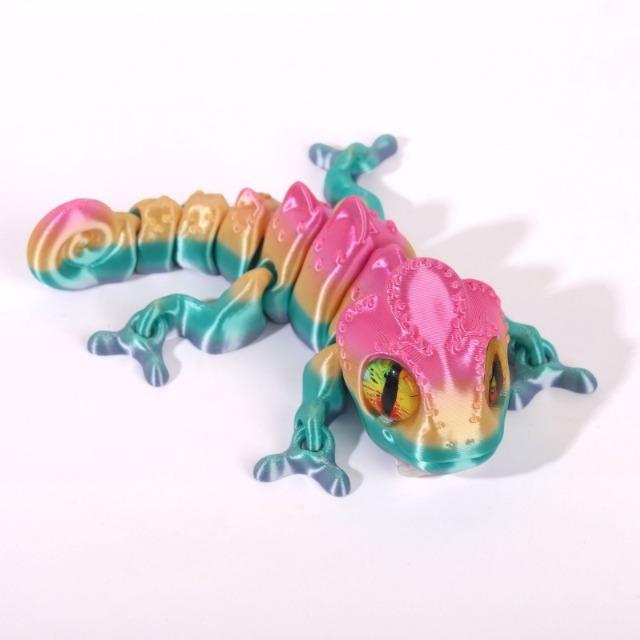 3D Printed Chameleon Figures Multi-Joint Movable Simulation Eyes Ornament Kids Toy Home Room Decor Gift