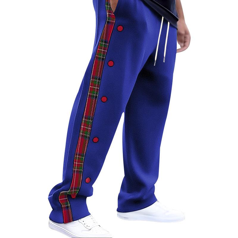 Casual Mid Waist Pocket Sweatpants for Men Leisure Long Pant Vintage Plaid Print Men's Loose Drawstring Pants Streetwear