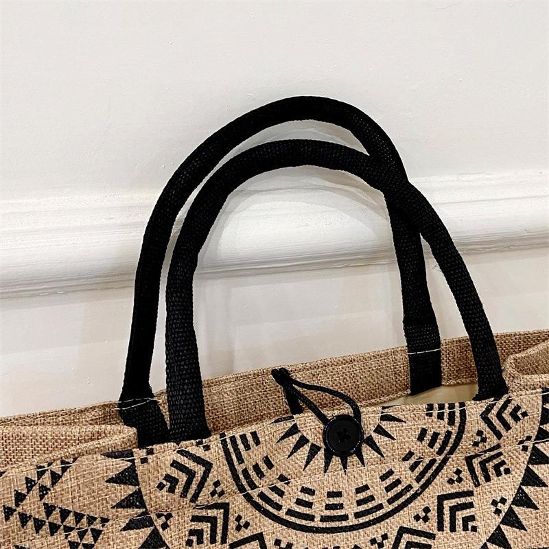 Retro Tote Bag Natural Linen Simple Shopping Bag Coarse Jute Fashion Linen Printing