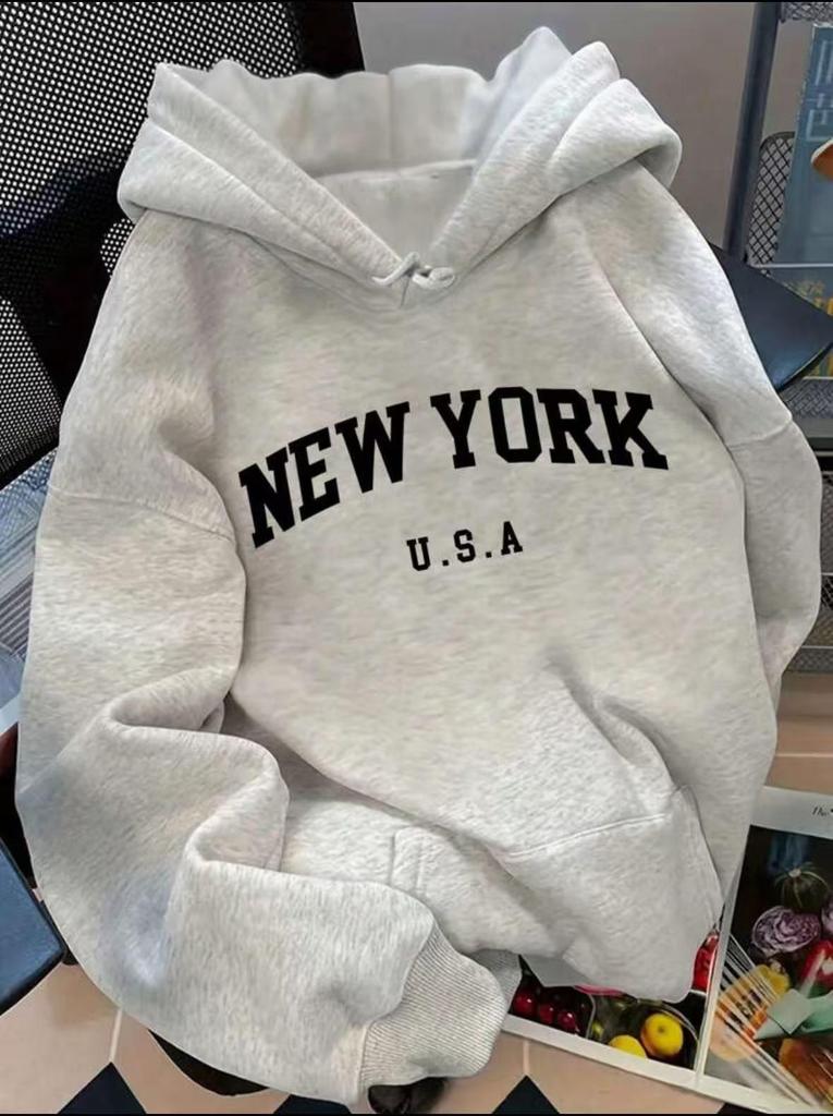 Women's Retro Letter Print Hooded Sweater Jacket - Mid-length, Casual, Long-sleeve, Versatile Top for Autumn.