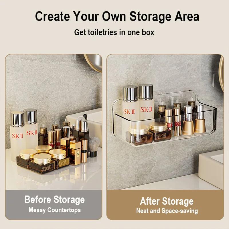 Wall Mounted Shower Shampoo Racks Cosmetics Shelves Organizer Non-drilling Transparent PET Material Bathroom Storage Rack Racks