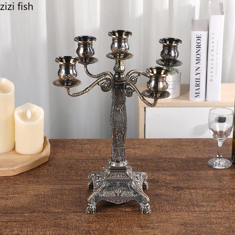 Retro Metal Candlestick Holder Zinc Alloy Candle Holder Desktop Decoration Candlelight Dinner Props Candle Stand Candles Rack
