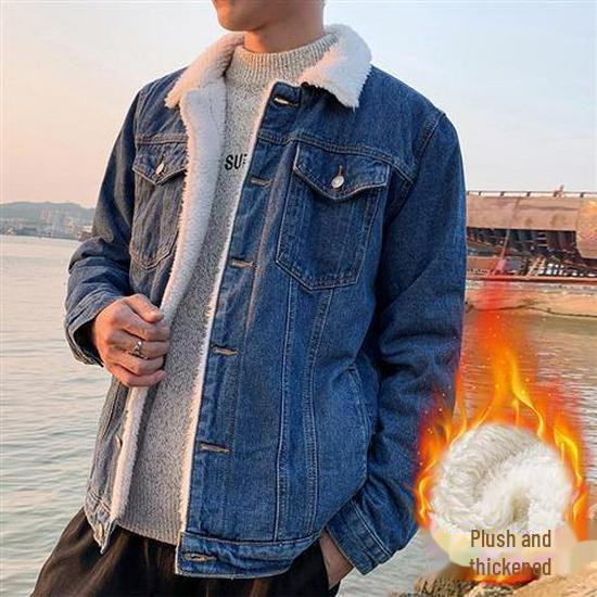 Korean Style Winter Lambskin Denim Jacket - Unisex, Trendy, Warm, Loose Fit for Students