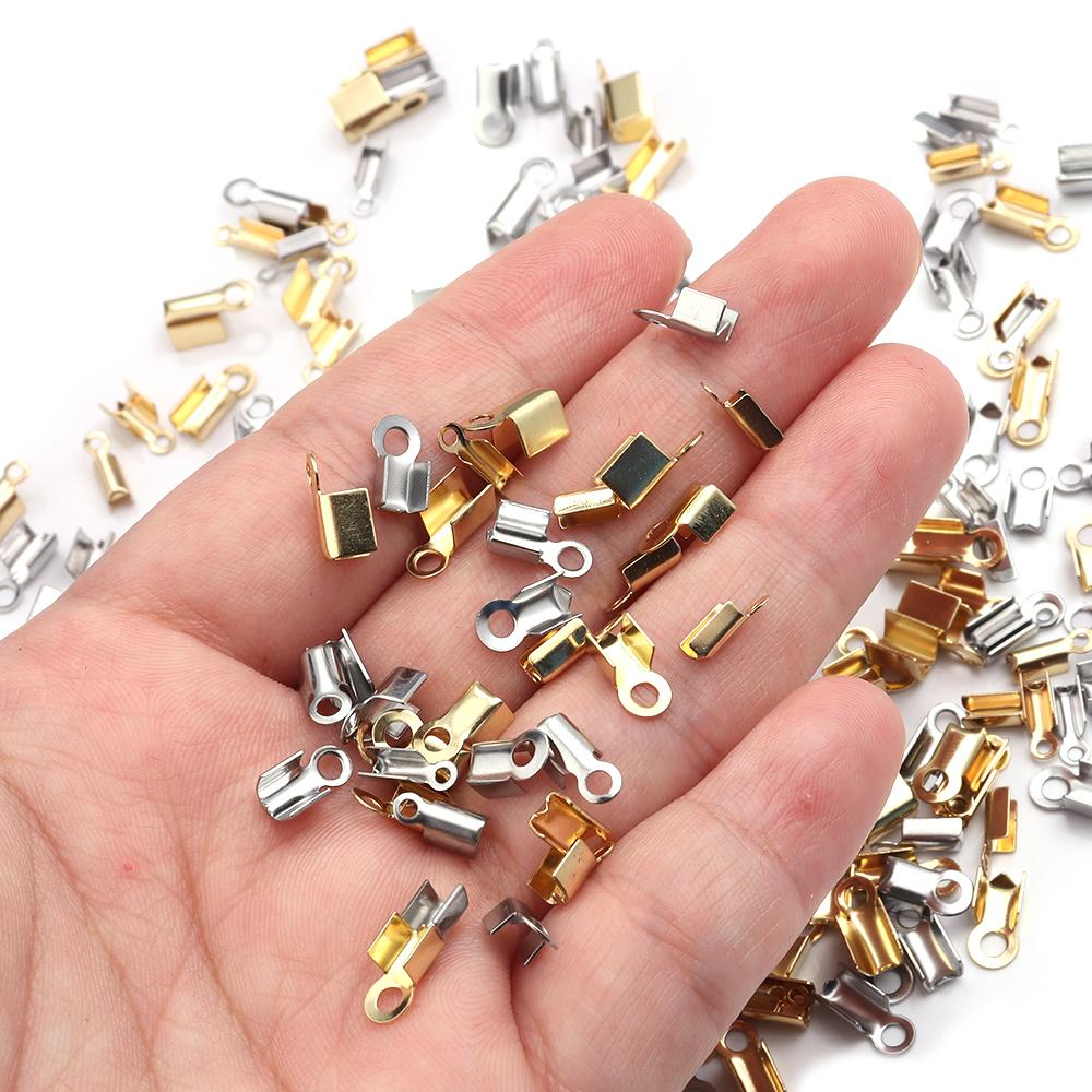 30-60 Stück/Los Gold Edelstahl Schnüre Quetsch-Endkappen Perlenkappen Lederclip-Spitzen Falten-Quetsch-Armbandverbinder Für Schmuckherstellung