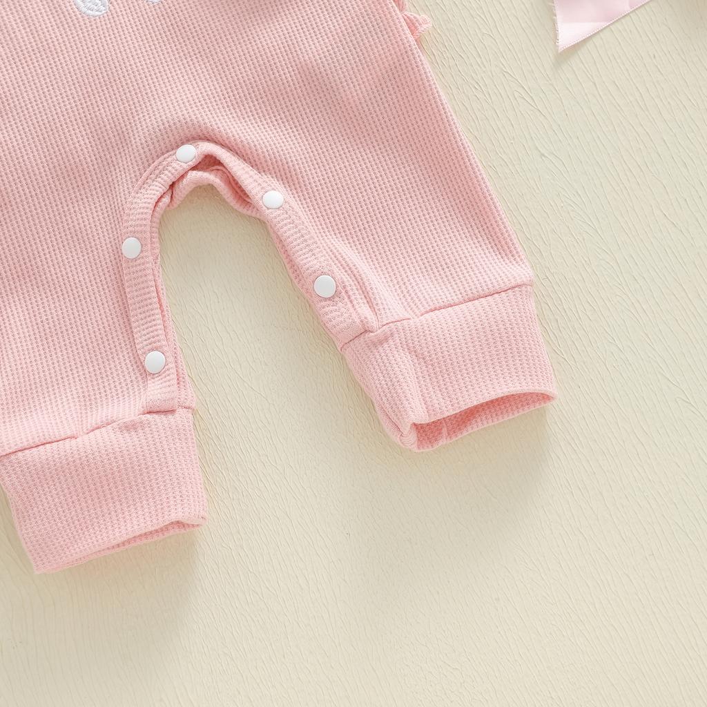 Citgeett Autumn Newborn Baby Girls Fall Romper Bow Letter Print Waffled Long Sleeve Jumpsuit Headband Spring Clothes