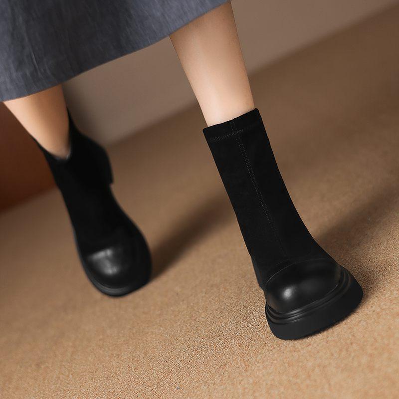 Krazing Pot Microfiber Autumn Winter Shoes Platform Super Size Motorcycle Boots Square Toe Keep Warm Zipper Size 44 Ankle Boots