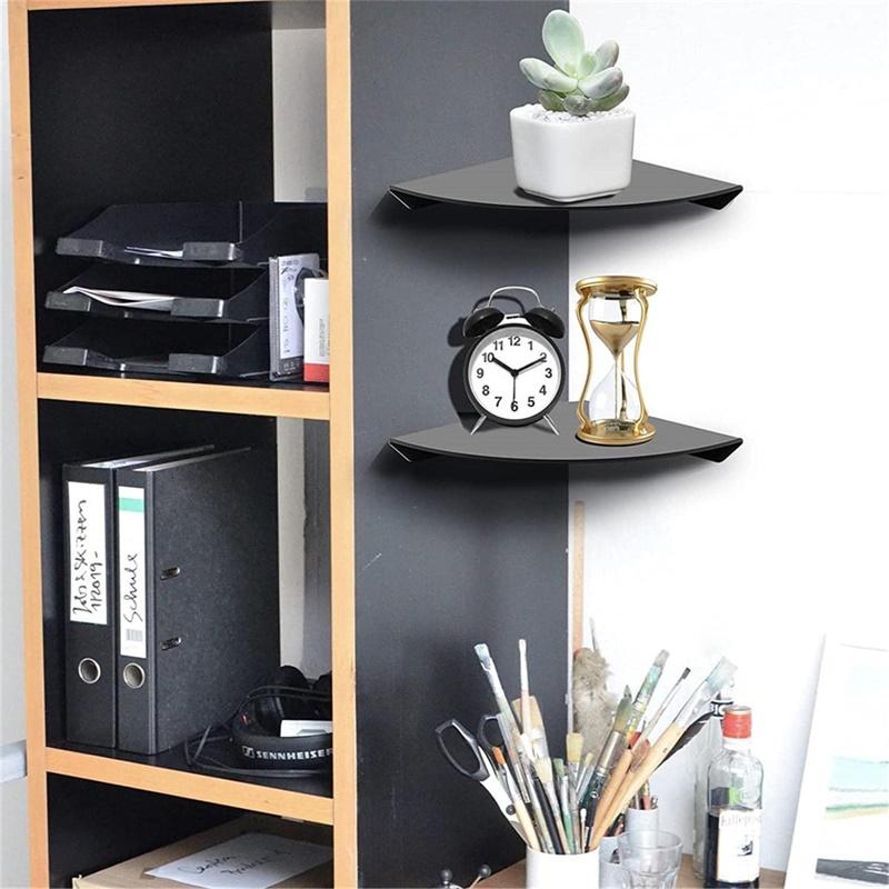 Floating Corner Shelf Wall Mount Acrylic Simple Shelf Wall Hanging Storage Rack For Kitchen, Bathroom, Bedroom 2Pcs
