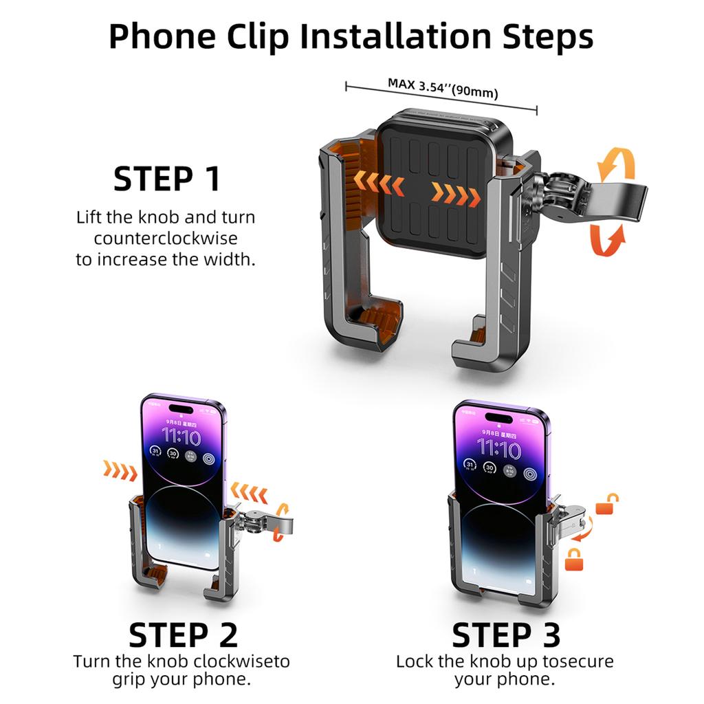 Motorcycle Phone Mount, One Hand Operation Bike Phone Mount, ATV Bicycles Scooters Cellphone Holder Clip
