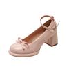 Single shoes high heels bow lace single shoes women's summer sweet platform leather shoes Lolita thick heel Mary Jane shoes