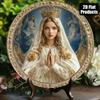 Virgin Mary Gold White Religious Metal Poster 8x8 Inch Wall Art for Living Room