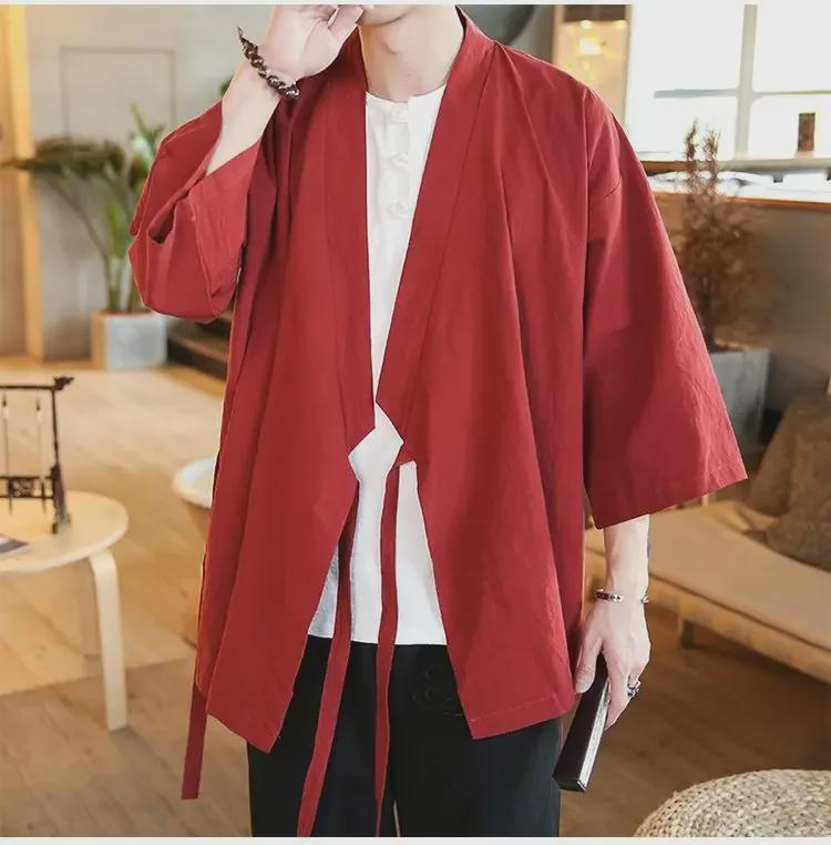 Men's Zen Buddhist Hanfu Jacket: Three-Quarter Sleeves, Slanting Collar, Summer Style, Ancient Chinese Tea Clothing, Cotton & Linen Taoist Robe.
