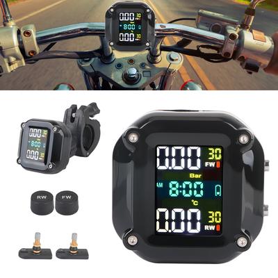 Motorcycle TPMS 0-6.6Bar Test Tire Pressure Monitoring System 2 Sensors Colorful Display Tyre Tester Motorbike Accessories
