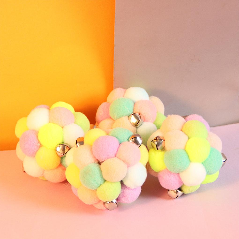 Cat Toy Ball Bell Sound Stuffy Artificial Plush Balls Colored Pet Supply Animals Training Travel Kittens Playing