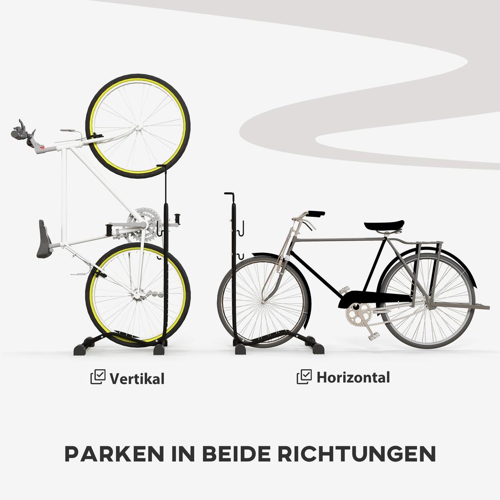 Vertical and Horizontal Bike Rack Bicycle, Storage Stand with Adjustable Hooks, for 24"-29" Wheels, 700c Bike
