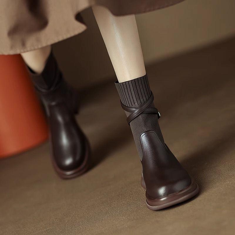 Thick-soled Martin boots women's 2025 new autumn brown boots women's socks boots thin boots British style small short boots