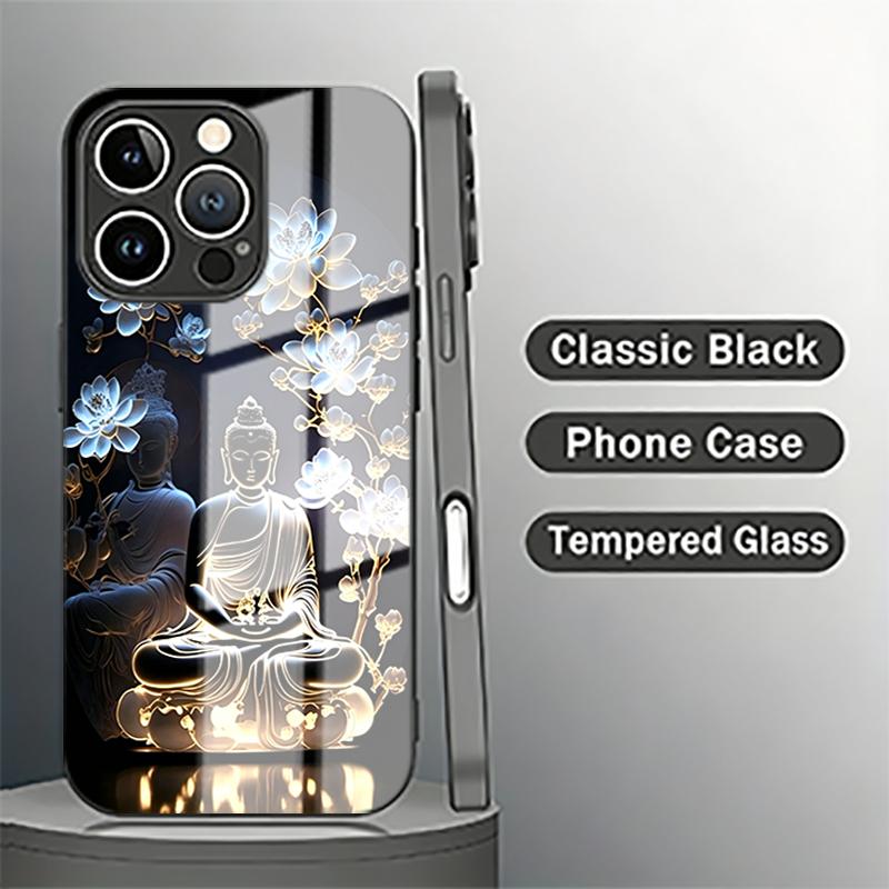 Lotus Creative Buddha Statue Tempered Glass Phone Case For iPhone 17 13 12 11 Pro Max 16 15 14 Plus 16E 17Air X XR XS 7 8 Cover