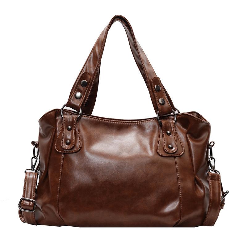 Europäisch Amerikanisch Vintage PU-Leder Große Kapazität Weiche Schulter-Tragetasche Lässig Texturiert Vielseitig Pendler-Handtasche