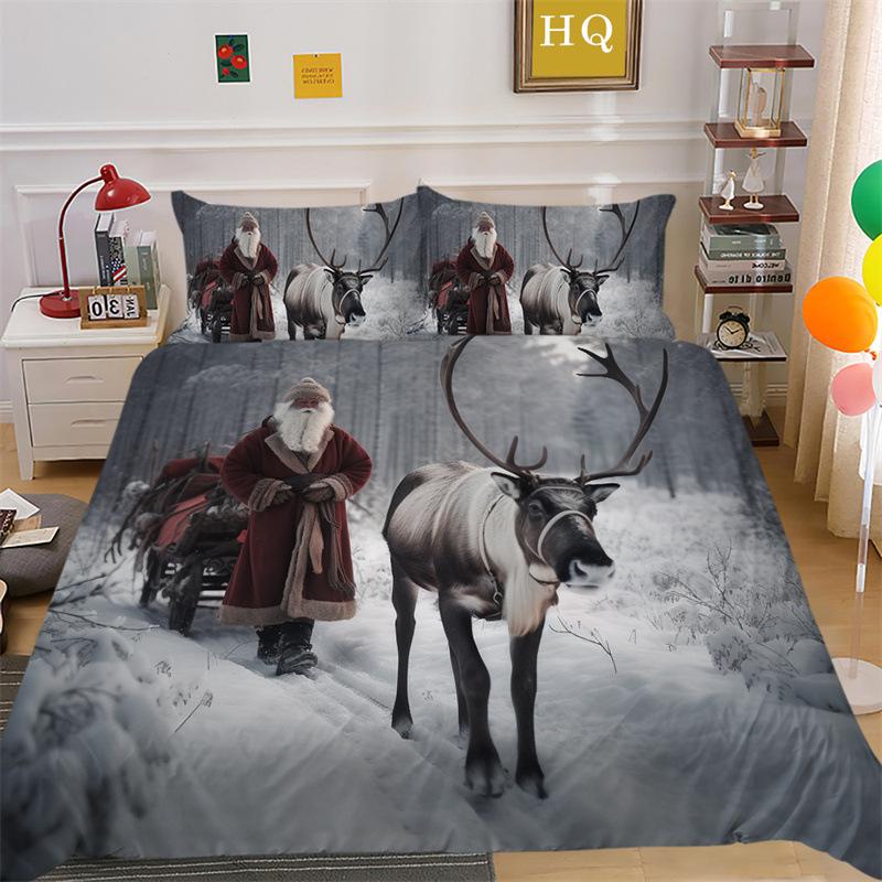 Christmas Snow Scene 3D Printed Polyester Pillowcase Quilt Cover Two Or Three Piece Set