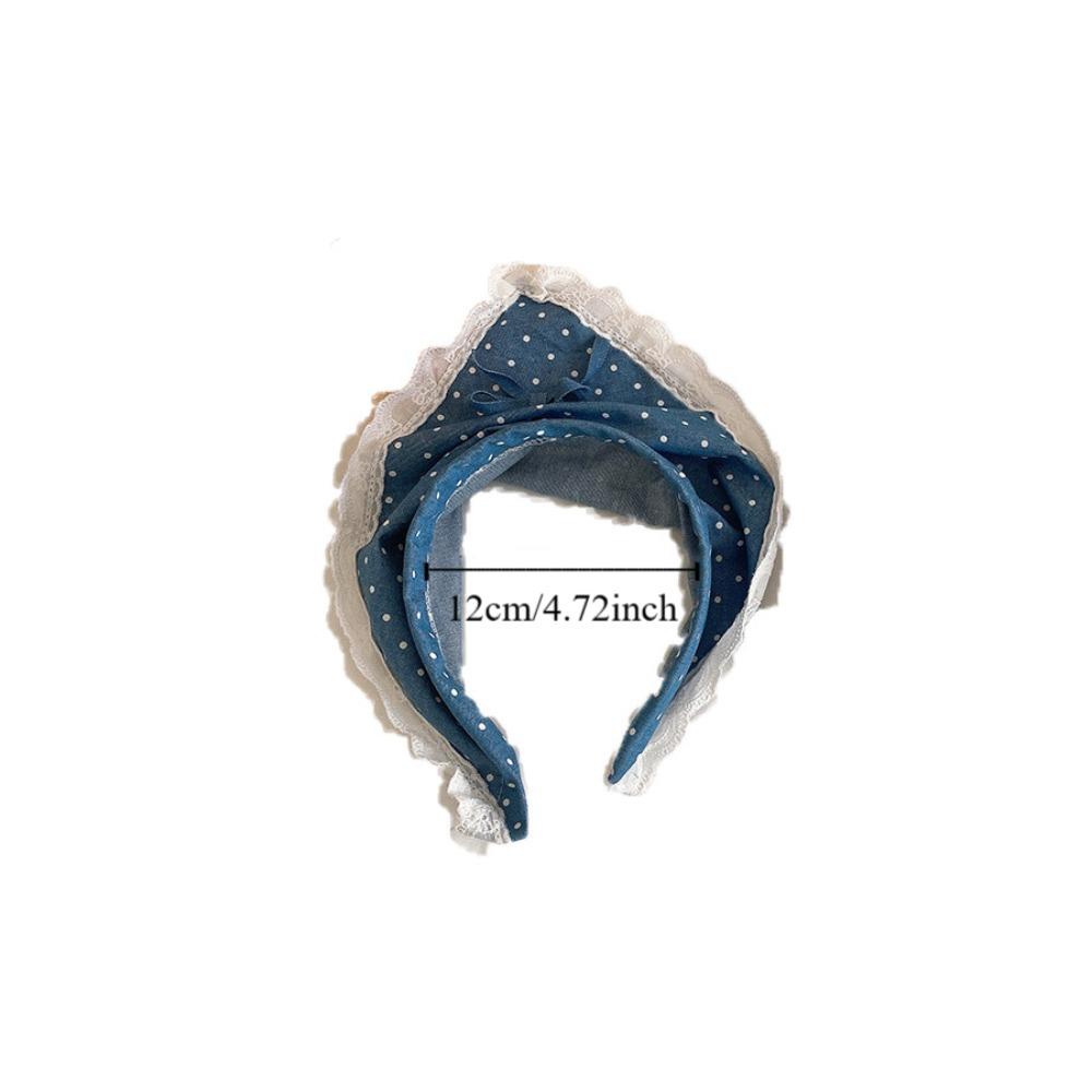 Vintage Korean Denim Triangle Headscarf Crystal Polka Dot Lace Hair Band French Bowknot Women Hair Scarf Children