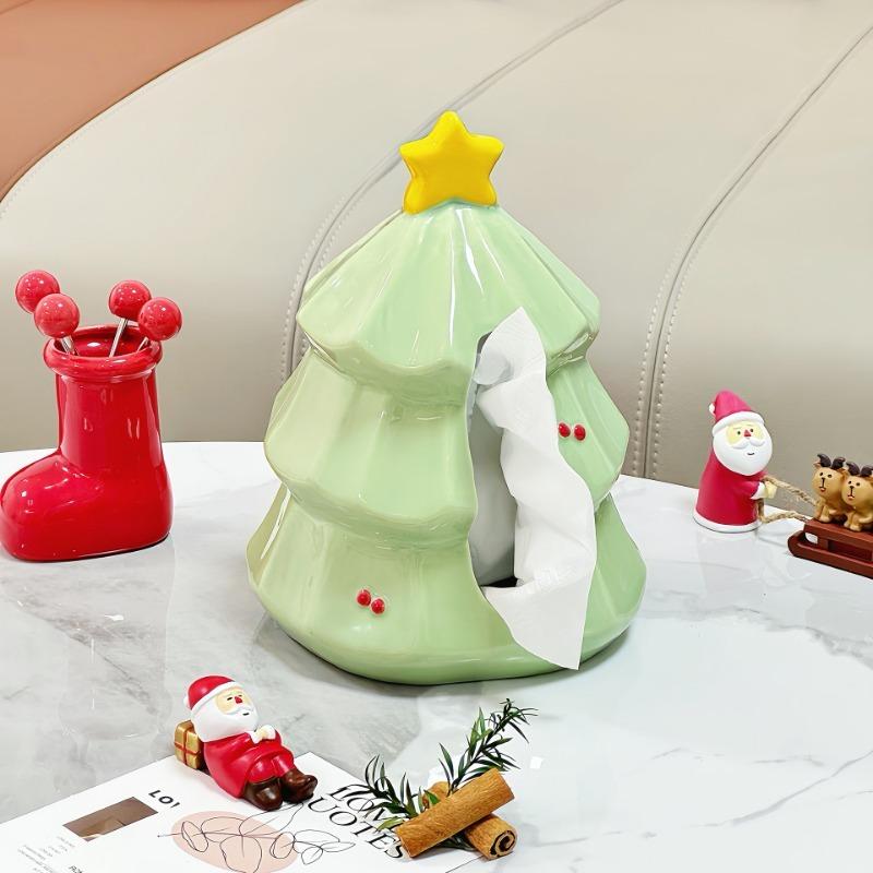 Christmas Tree Napkin Holder Home Tissue Storage Box Ceramic Organizer Festive Decorative Stylish Modern