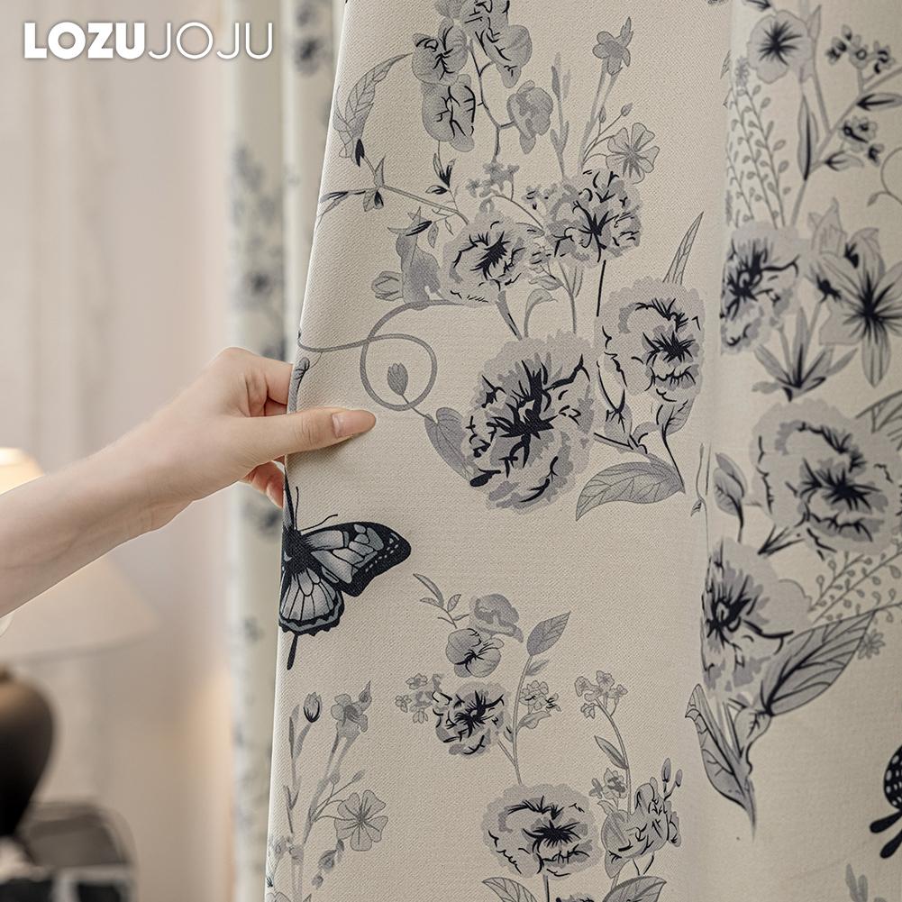 1PC LOZUJOJU 70-80% Blackout French Romantic Style Butterfly Print Pattern Ruffle Edge Curtain for Bedroom Living Room Home Decor