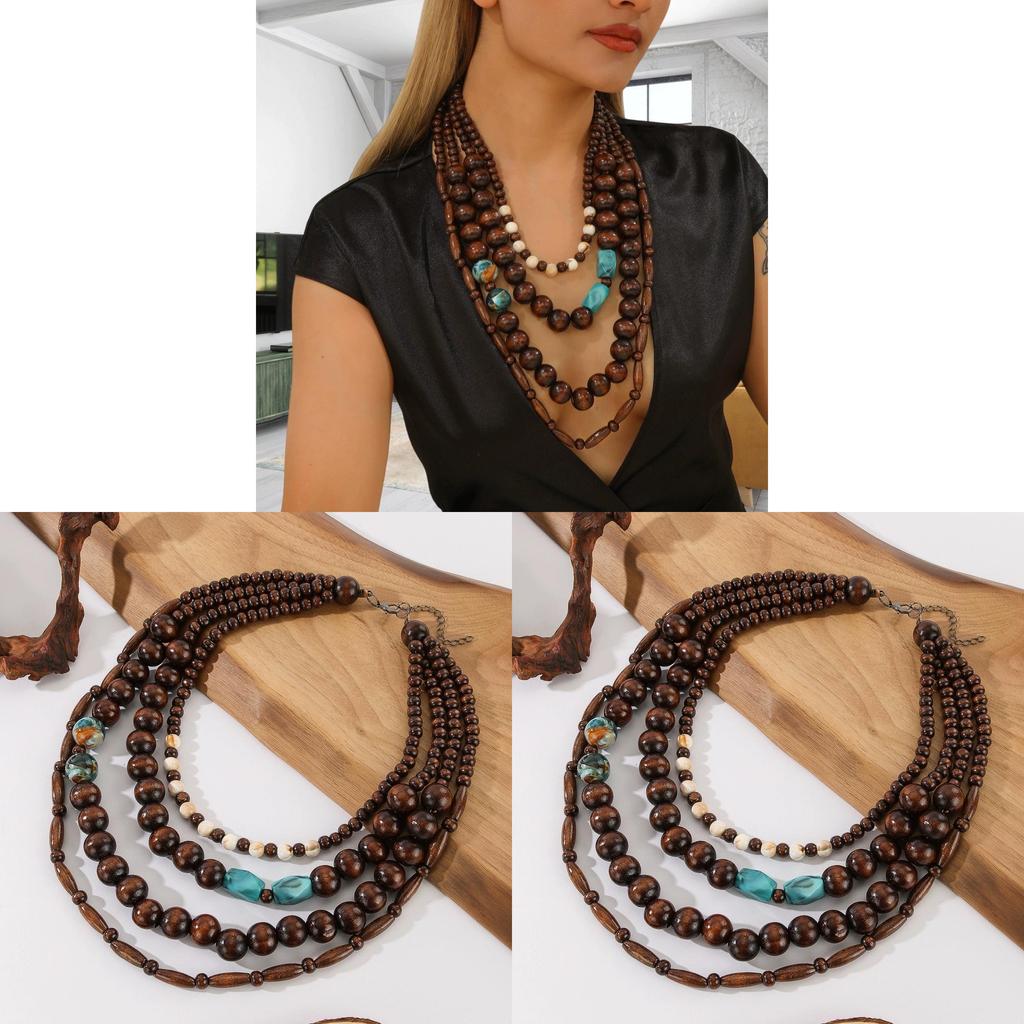Melad Style Multilayer Wooden Beaded Necklace For Women And Men