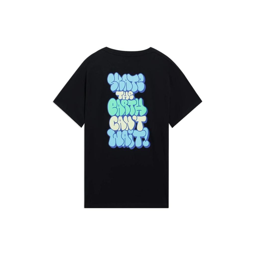 Li-Ning X Persue Artist Collaboration Skateboard Series Cartoon Letter Print Round Neck Casual T-Shirt Unisex Tops Black AHSS295-1