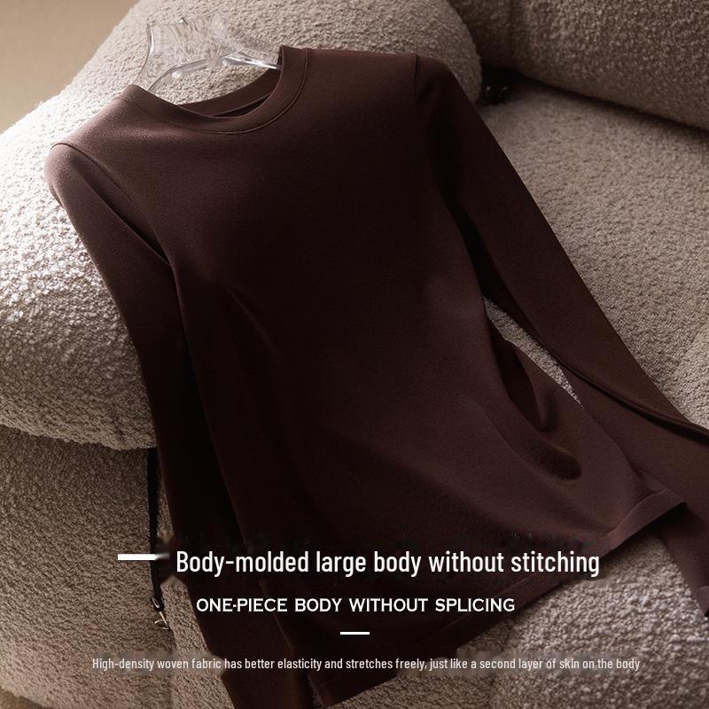 Tangge Women's Long-Sleeve Seamless Mulberry Silk Top - Soft, Elastic, Light, and Warm Round Neck Shirt