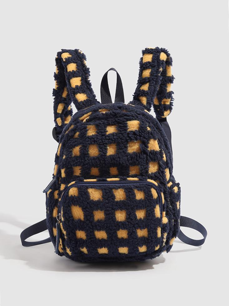 

Cute plush little bee plaid bag casual student versatile small schoolbag women 2025 new Korean version backpack жовтий
