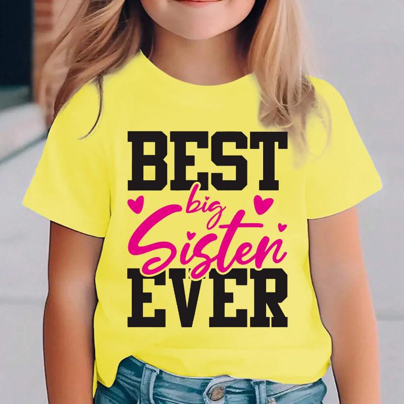 Summer Fashion Girls' Short-Sleeve T-Shirt "Best Big Sister Ever" Letter Print Casual Versatile Top NY-DX