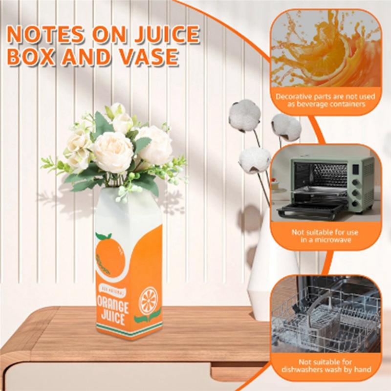 Orange Juice Vase Vintage Juice Box Vase Cute Flower Vases Decor Cute Vase Multipurpose Decorative