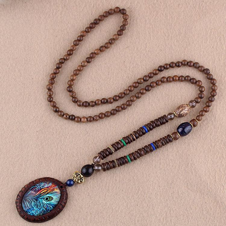 Originální etnický retro dlouhý řetízek na svetr, Nepálské vintage doplňky, Tibetský styl, Literární a univerzální náhrdelník pro muže a ženy
