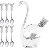 Metal Spoon Set Includes Swan Base Holder And 6 Spoons, Coffee Dessert Flatware Dinnerware Set With Organizer (Silver)
