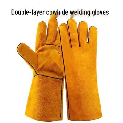 Extra dlouhé dvouvrstvé svařovací rukavice z hovězí kůže: Tepelně izolační, proti opaření, odolné proti opotřebení, měkké — Ideální pro vysokoteplotní svařování a pájení