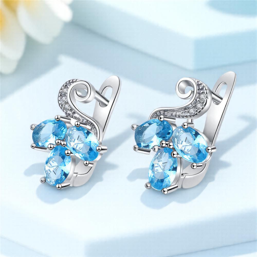 Luxury Small Blue Oval Zircon Stone Hoop Earrings For Women Vintage Female Fashion Gold Color Wedding