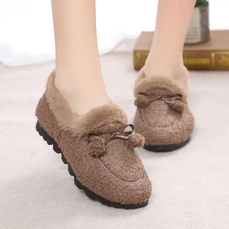 New Doudou shoes women's autumn and winter warm thick-soled fluffy shoes flat-soled warm cotton shoes with velvet outer wear