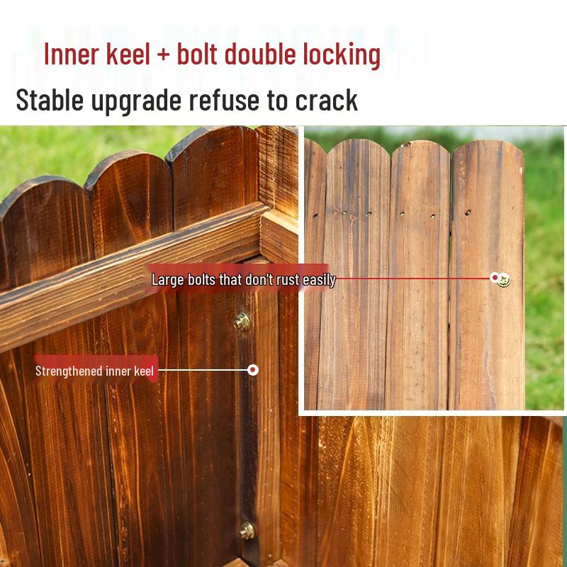 Carbonized Wood Outdoor Planter Box – Antiseptic Rectangular Flower Trough for Home, Courtyard, or Balcony.