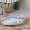 Resin Trinket Tray Elegant Bird Leaf Shaped Dish, Jewelry Tray, Vintage Gold Ring Tabletop Storage Holder for Nightstand Dresser, Small Decorative