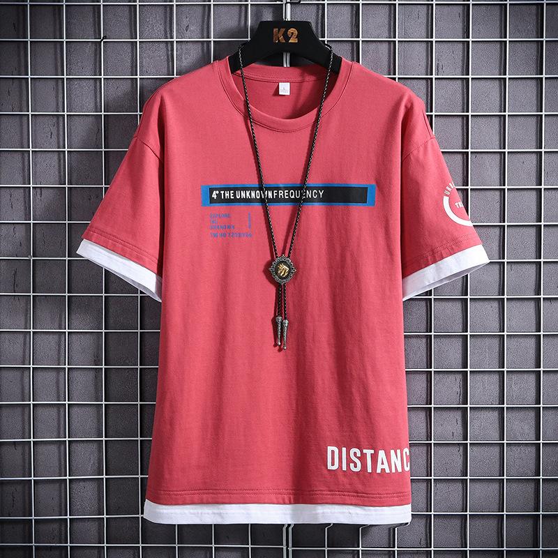 Camiseta de Verano para Hombre 2020 de Moda de Corte Holgado de Media Manga Dos en Uno