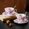 Purple Lily Pattern Mugs Porcelain Cup&saucer Tableware Gilding Coffee Mug Dining Table Afternoon Tea Teacup Fruits Juice Cup