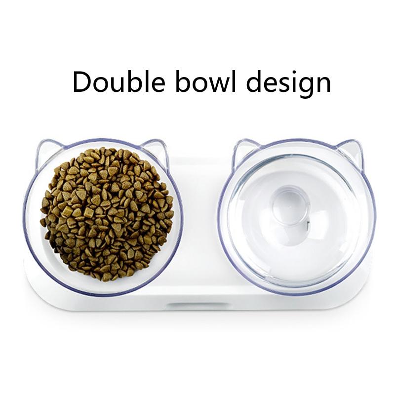 Cats Food Bowl Set Raised Small Dog Bowls for Food and Water 15° Tilted Elevated Double Dishes with Stand for Puppy