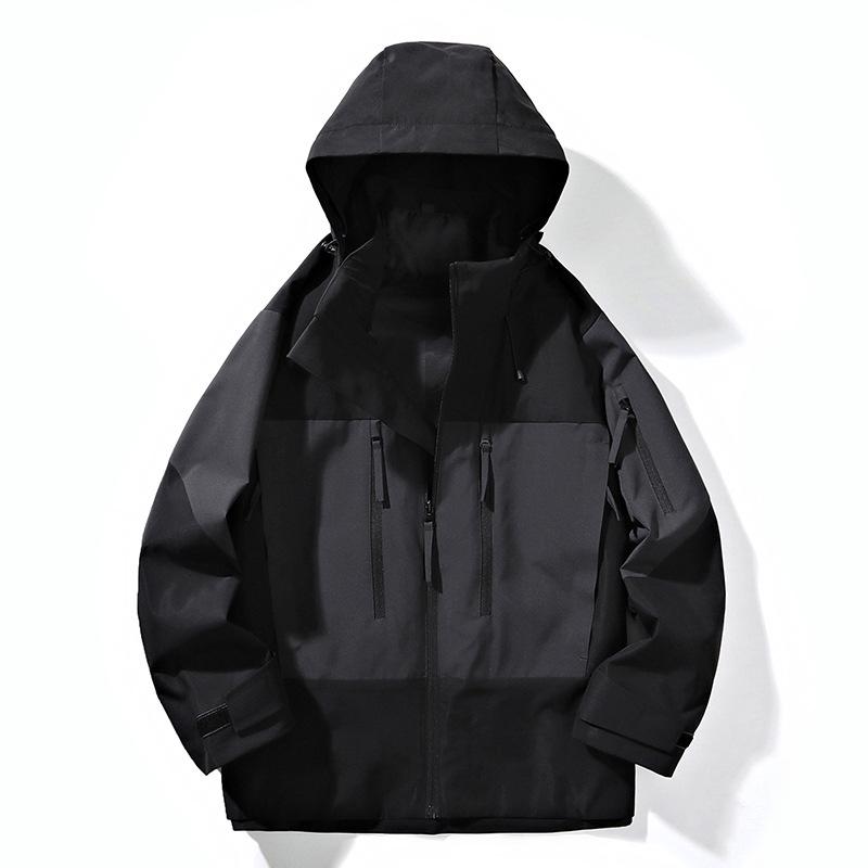 Unisex Color Block Hooded Windbreaker: Windproof & Waterproof Mountaineering Jacket for Spring & Autumn