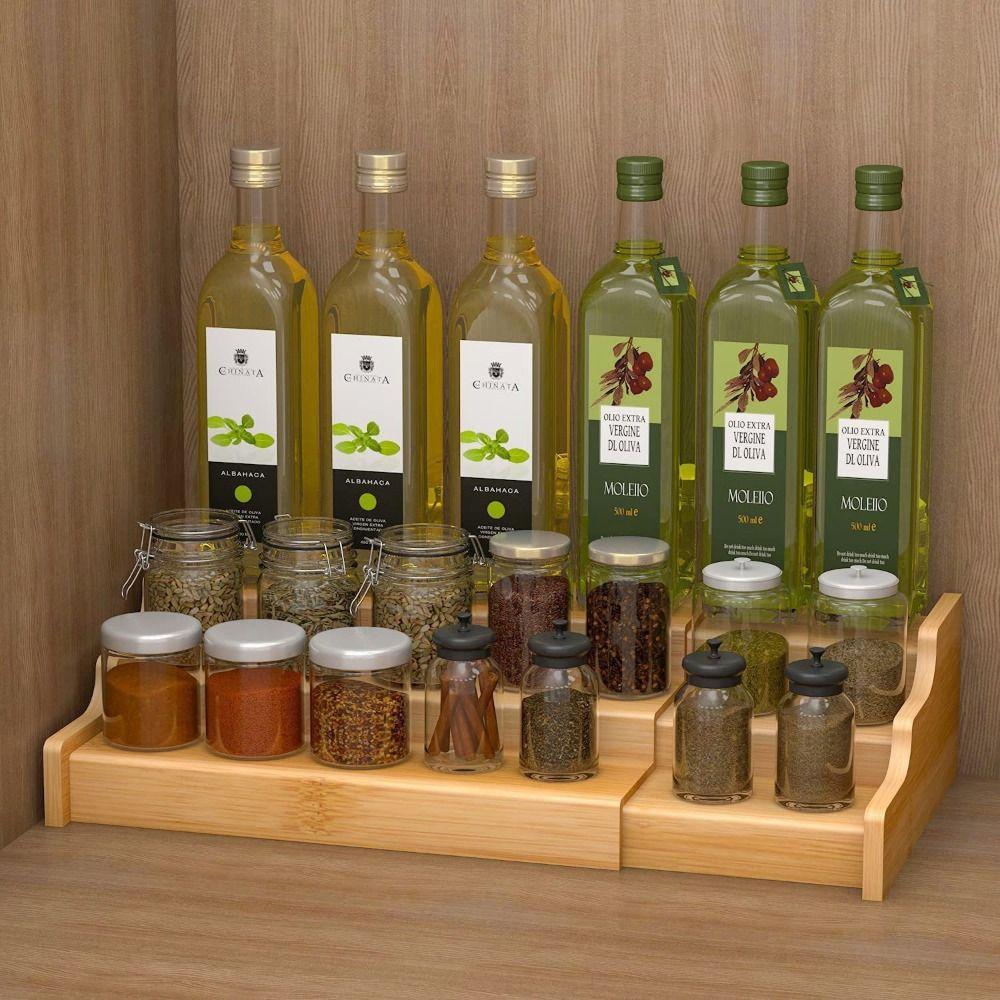 3-Tier Kitchen Cabinet Organizer Bamboo Spice Storage Shelf Spice Rack Organizer  Cabinet
