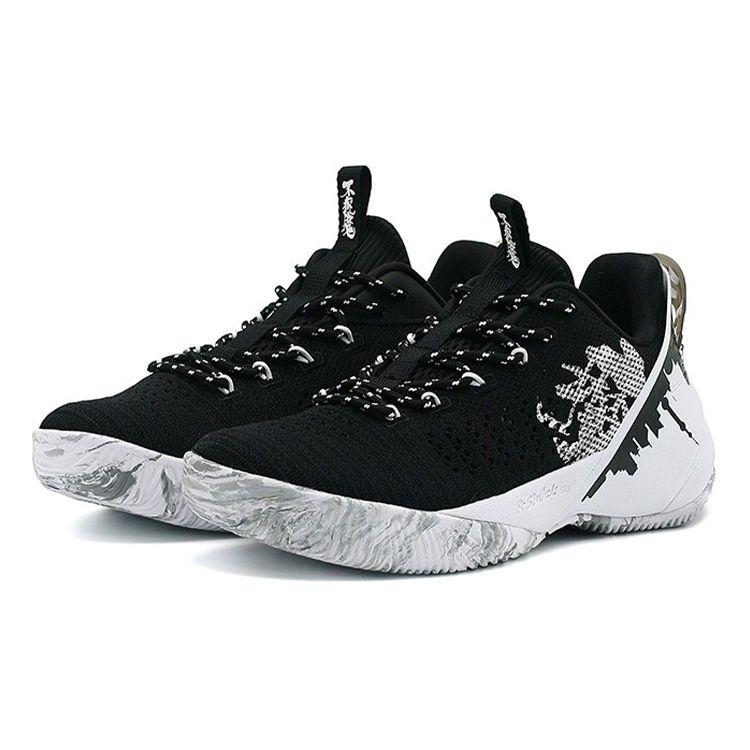 Anta Durable Low-Top Basketball Shoes Men Sneakers Black White 11931608S-2