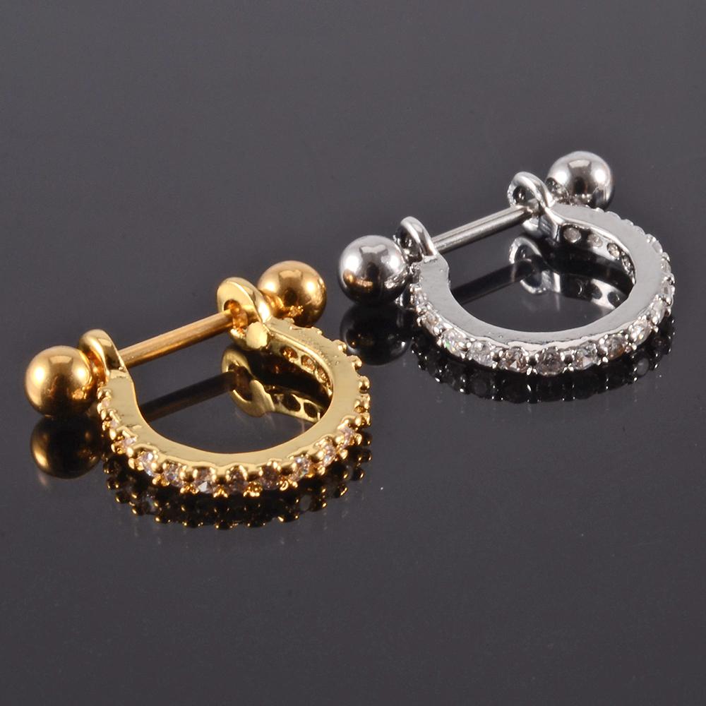 1pc Ear Tragus Cartilage Ring Stainless Steel Barbell With Cz Hoop Cartilage Cuff piercing Helix Daith Rook Lobe Earrings