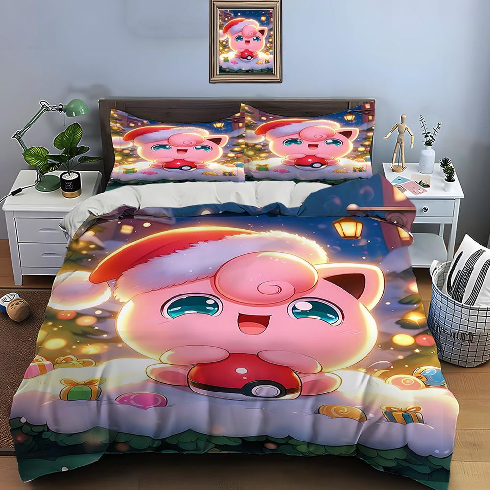 Pokemon Pummeluff Print Bettwäsche-Set Bettbezug 1 Bettbezug 2 Kissenbezüge Bettwäsche-Set für Erwachsene und Kinder Luxus Geburtstagsgeschenk